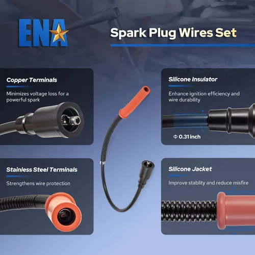 Vista 6 de ENA Juego de 8 bobinas de encendido rojas con 16 bujías de platino y juego de cables compatibles con Ford F150 F250 F350 E350 Super Duty 2010 2011