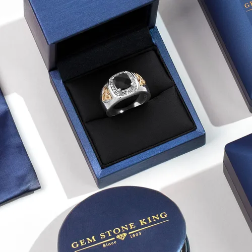 Vista 5 de Gem Stone King Anillo de plata 925 y oro amarillo de 10 quilates para hombre con piedra natal y diamantes blancos cultivados en laboratorio de 0.315