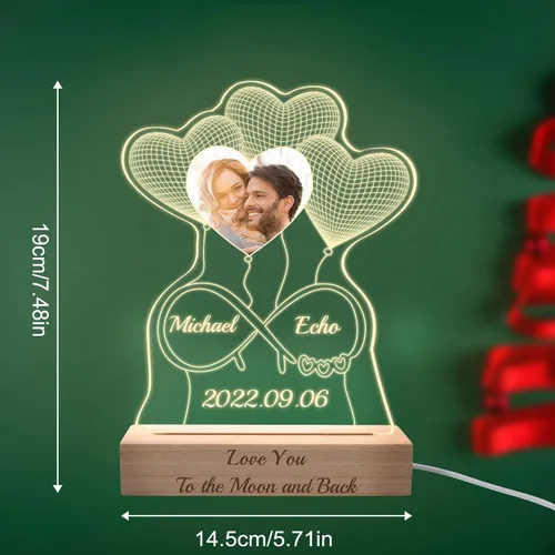 Vista 2 de Regalo para ella, lámpara nocturna de acrílico infinito 3D personalizada con imagen, luz nocturna con foto personalizada, placas acrílicas