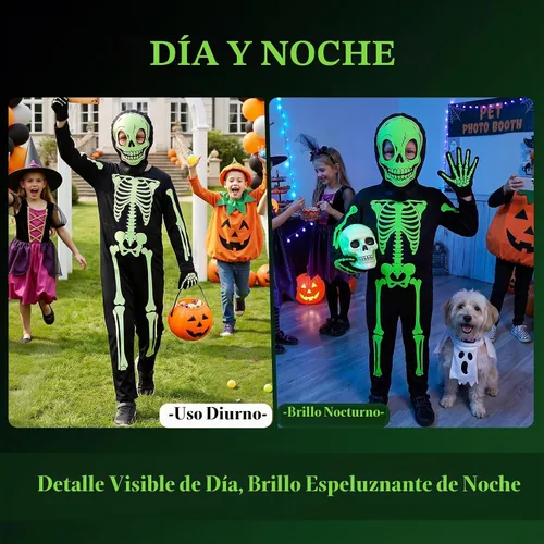 Vista 6 de Suppromo Disfraces de esqueleto para niños, disfraz de esqueleto que brilla