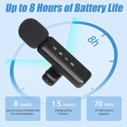 Vista 5 de Micrófono Lavalier inalámbrico para iPhone, mini micrófono con pantalla LED, Plug and Play, reducción de ruido, micrófono de teléfono para grabación