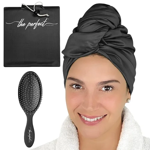 Vista 9 de Toalla de microfibra para el cabello con cepillo desenredante húmedo y seco, turbante de secado rápido antiencrespamiento para cabello rizado