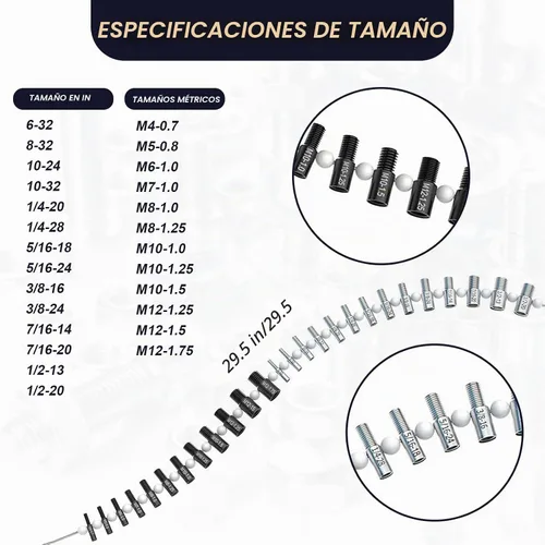 Vista 2 de Comprobador de roscas de tuercas y pernos, 26 calibres macho/hembra, 14 pulgadas y 12 métricas para comprobar rápidamente tuercas y pernos