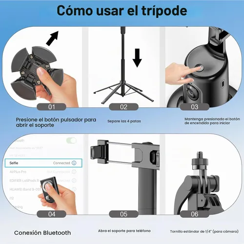 Vista 9 de Trípode para selfie con seguimiento facial automático con cardán de seguimiento inteligente desmontable, sin aplicación para disparar, kits de fotos