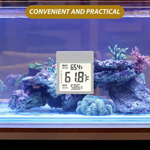 Vista 3 de Outanaya LCD Digital Fish Tank Temperature Gauge with External Wire, Dual Celsius Fahrenheit Modes, Detachable Adhesive Aquarium Thermometer for