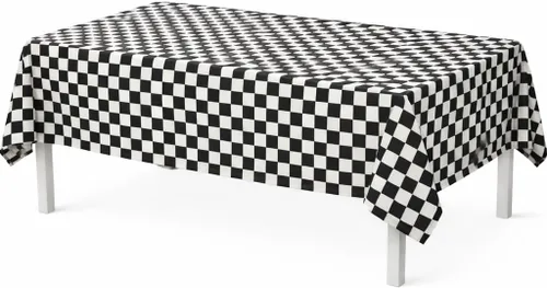 Vista 4 de Mantel desechable para fiestas con motivo de bandera de meta de carreras de automovilismo, a cuadros negros y blancos, de GIFTEXPRESS® (paquete de 2)