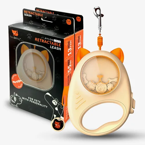 Vista 9 de Correa retráctil para perro, cinta de nailon fuerte de 13 pies, bloqueo automático, sin enredos, freno de un toque, agarre cómodo, divertido diseño
