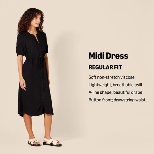Vista 2 de Tienda Essentials Womens Fit and Flare Half-Sleeve Waisted Midi A-Line Dress with Pockets