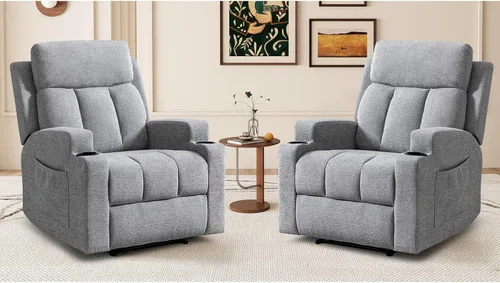 Vista 15 de CANMOV Silla reclinable manual con masaje y calor, cómoda silla reclinable con brazos y respaldo sobrerellenos, sofá individual reclinable manual