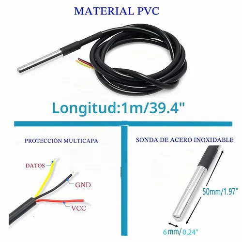 Vista 6 de Gikfun 5 unids 3.3 ft DS18b20 sensor de temperatura impermeable digital sensor de sonda térmica para Arduino EK1083