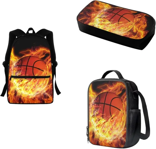 Vista 53 de FOR U DESIGNS Fuego baloncesto impreso niños escuela mochilas viaje mochila libro bolsa