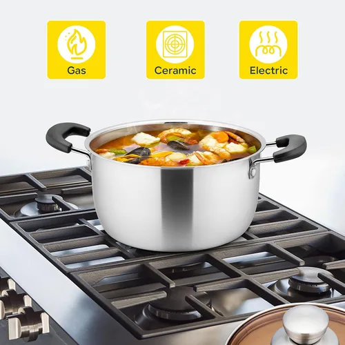 Vista 2 de E-far Olla de 3 cuartos de galón, olla de sopa de metal de acero inoxidable con tapa de vidrio para cocinar, saludable y libre de óxido, resistente