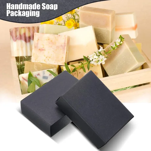 Vista 4 de Gersoniel 50 cajas de jabón de papel kraft para hacer jabón casero, suministros para recuerdos de fiesta, sin ventana, embalaje de envoltura de Negro