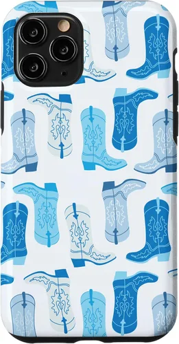 Vista 29 de Cowboy Boot Illustration Preppy Western Pastel Blue and Cyan Case for iPhone 17