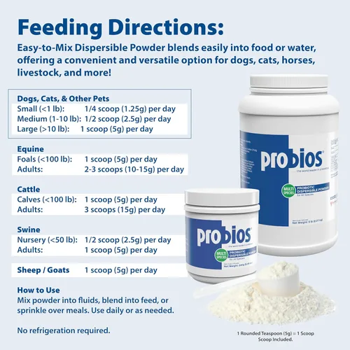 Vista 4 de Probios Apoyo Digestivo Probiótico para Todas las Especies, Probióticos para la Salud Intestinal, Polvo Dispersable, 240 g