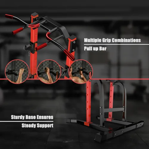 Vista 3 de ZENOVA Pull Up Bar Station Power Tower, Adjustable Height Dip Bar for Home Gym Multi-Function Strength Training Workout Equipment Rojo