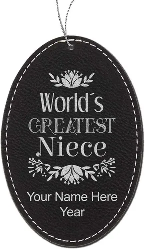 Vista 5 de LaserGram Personalized Christmas Ornament, World's Greatest Niece, Faux Leather, Custom Laser Engraved Gift Idea (Oval Shape, Gray)