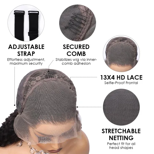 Vista 6 de Pizazz - Pelucas de cabello humano ondulado profundo con encaje frontal de 13 x 4, nudos blanqueados previamente despuntados Pelucas de cabello