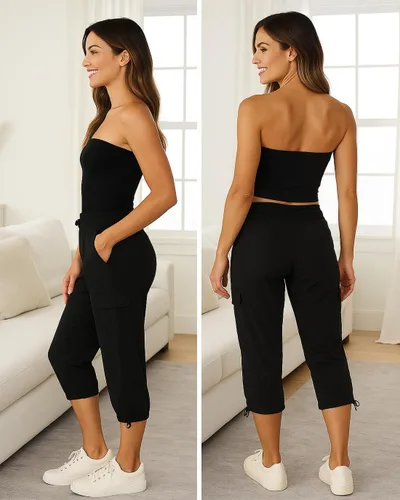 Vista 15 de RBX - Pantalón capri deportivo con cordón,ligero, con bolsillos y estilo cargo, para mujer