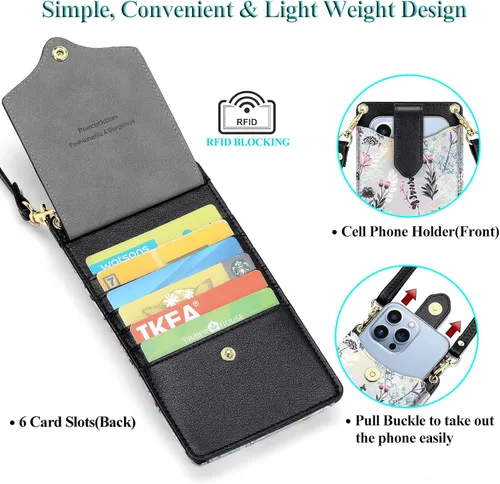 Vista 3 de Peacocktion - Bolso pequeño para teléfono celular, para mujeres, minibolso de hombro ligero para cruzarse por el cuello, con ranuras para tarjetas