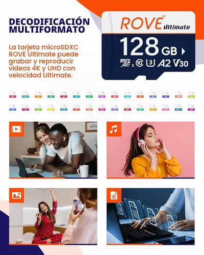 Vista 6 de ROVE Ultimate Micro SD Card microSDXC 128GB tarjeta de memoria con USB 3.2 tipo C lector de tarjetas 512GB 170MB/s C10, U3, V30, 4K, A2 para Dash