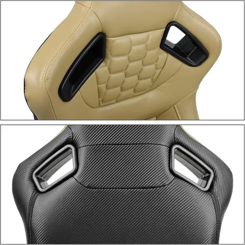 Vista 9 de IKON MOTORSPORTS, Asientos universales para vehículos de carreras con deslizadores dobles, asientos deportivos reclinables de cuero PU beige + cuero