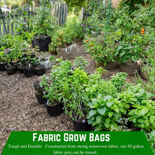 Vista 6 de Farm Plastic Supply - Bolsas de cultivo de tela de 3 galones - (paquete de 10) - Macetas de tela no tejida con asas, bolsa de cultivo, bolsas