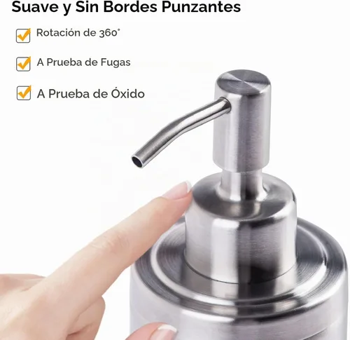 Vista 6 de Dispensador de jabón de manos para encimera para baño, cocina, 10.1 fl oz, plateado Plata