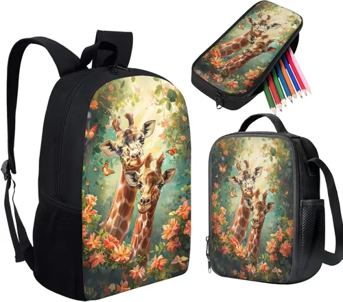 Vista 137 de HUGS IDEA Juego de 3 bolsas escolares con aislamiento térmico para el almuerzo, estuche para lápices