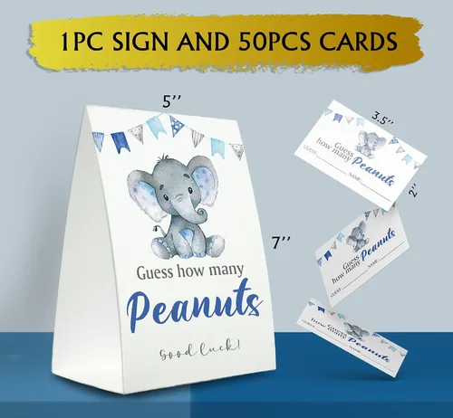 Vista 2 de Guess How Many Peanuts Elephant - Cartel de 50 tarjetas para baby shower, 5 x 7 pulgadas, multicolor