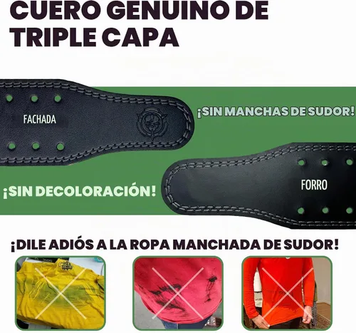 Vista 5 de Cinturón para levantamiento de pesas (15,2 cm de ancho) - Piel auténtica, ofrece soporte para la espalda. Hebilla de doble punta, ideal