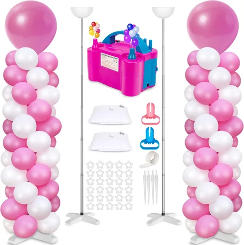 Vista 8 de Kit de arco de globos y soporte de columna de globo de metal y bomba eléctrica para globos, soportes de globos ajustables para suelo con bolsas