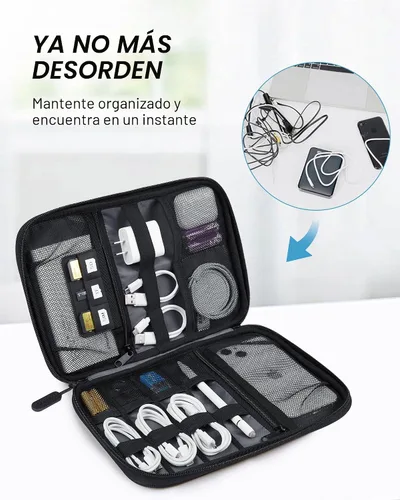 Vista 2 de Funda organizadora BAGSMART universal y portátil para cables y cargadores, Negro Accesorios de la tecnología, almacenamiento del cable
