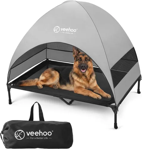 Vista 15 de Veehoo Cama para perros al aire libre con toldo, cama elevada de enfriamiento para perros con sombra extraíble, pies antideslizantes, cama elevada