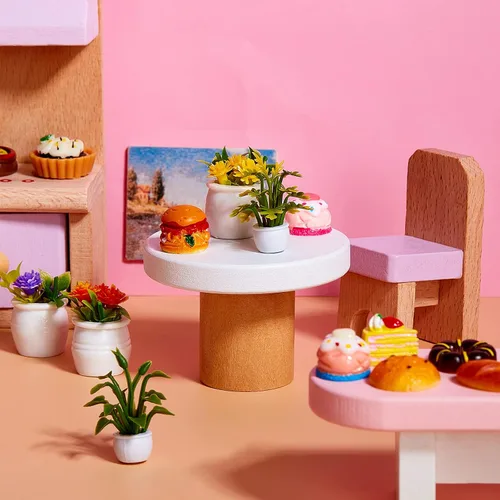 Vista 6 de Skylety 14 piezas de plantas falsas en miniatura, casa de muñecas, flores en miniatura para manualidades, mini plantas de imitación y flores a