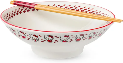 Vista 81 de Silver Buffalo Sanrio Hello Kitty Flowers, cuenco de ramen con palillos Patrón de flores de Hello Kitty