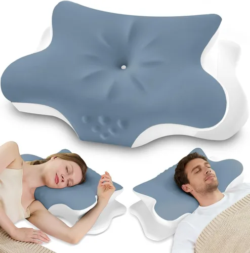 Vista 11 de Almohada cervical para el cuello para aliviar el dolor, almohada ergonómica de espuma viscoelástica para dormir de lado con contorno, almohada