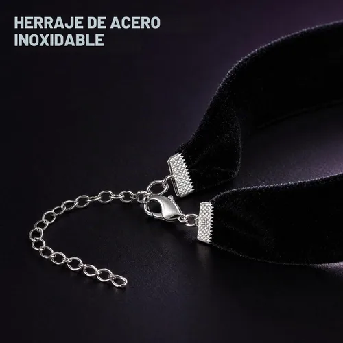 Vista 6 de Gargantilla negra para mujer, cuello de cinta gruesa de terciopelo ancho de los años 90 Negro