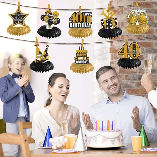 Vista 3 de 8 piezas de decoración de cumpleaños 40 para mujeres y hombres, decoración de mesa de 40 años, decoración creativa de mesa de cumpleaños de cuarenta