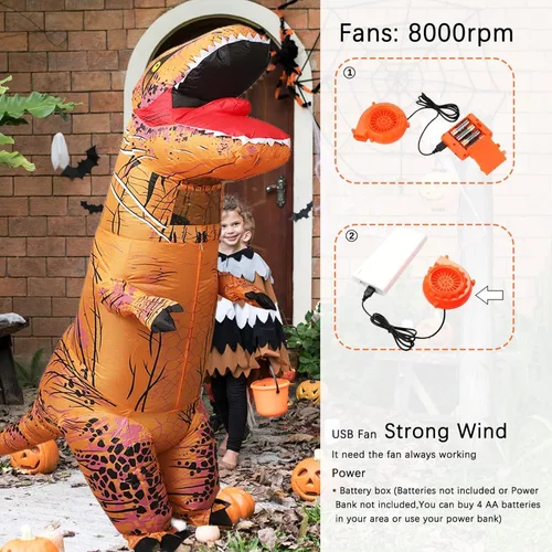 Vista 3 de Inflatable Dinosaur Costume for Adult and Kid,Blow Up Dinosaur Costume for Halloween Cosplay Party,Fancy T-rex Costume Outfit