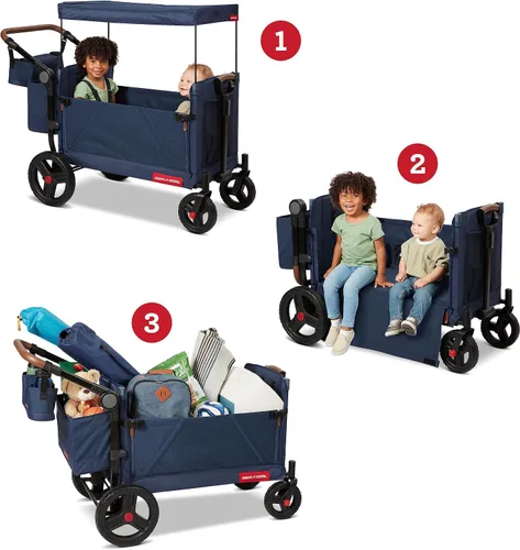 Vista 7 de Radio Flyer Atlas Stroll 'N Wagon, azul marino, para mayores de 1 año, versatilidad de empuje o tracción 3 en 1, plegable con una sola mano, toldo