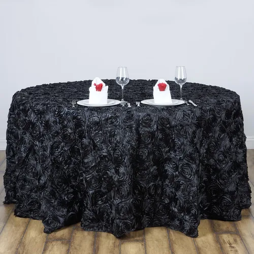 Vista 6 de Mantel redondo con rosetas elevadas de satén blanco de 120 pulgadas, para bodas, fiestas, comedor