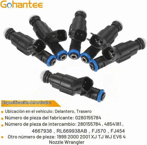 Vista 3 de Inyectores de combustible 0280155784 compatibles con el inyector de 6 piezas de repuesto de inyector de combustible de 4 agujeros para Cherokee
