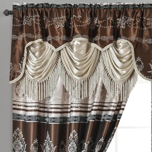 Vista 2 de GOHD Harmony Horizon. Panel de cortina jacquard con cenefa de lujo adjunta. Juego de 2 piezas. Cada pieza de 54 pulgadas de ancho x 90 pulgadas