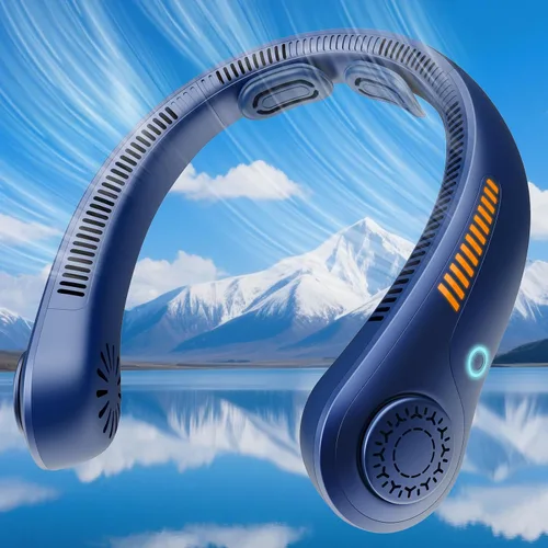 Vista 8 de Ventilador de cuello portátil, recargable, ventilador personal para soplar aire frío, 5 velocidades, batería USB, enfriador de cuello con cuello