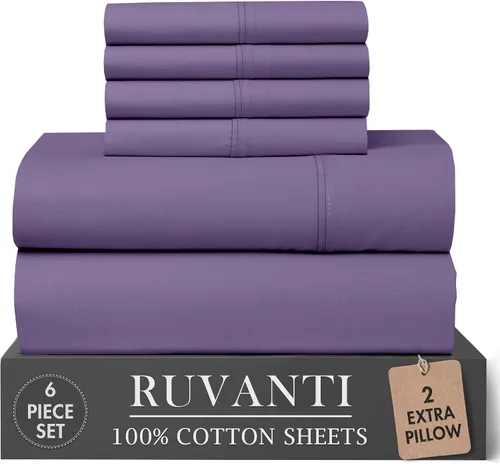 Vista 32 de RUVANTI 4 piezas de sábanas de algodón - 100% algodón natural suave, ligero y transpirable, sábanas de percal crujiente, juego de sábanas Botanica