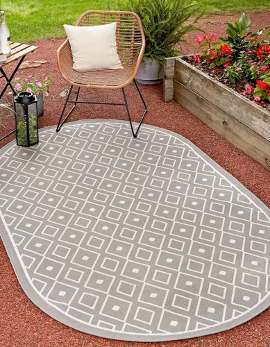 Vista 35 de Unique Loom Outdoor Trellis Collection - Alfombra de área Kafes (2 x 6 pies 1 pulgada, gris/marfil)