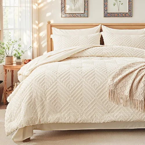 Vista 21 de Zzlpp Juego de edredón individual de 5 piezas, ropa de cama beige en una 01 - Beige