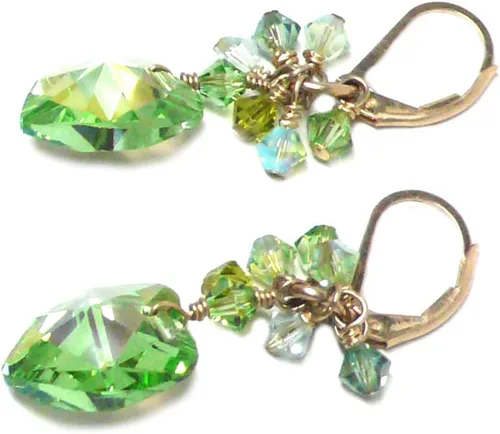 Vista 8 de 14x14mm Crystal Heart Spring Green Cluster Drop Earrings Gold-Filled or Sterling