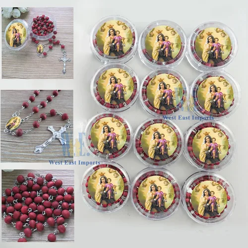 Vista 7 de Rosario perfumado Nuestra Señora del Monte Carmelo (12 piezas) – Regalo de Fragantes cuentas de oración de madera carmesí para un bautismo